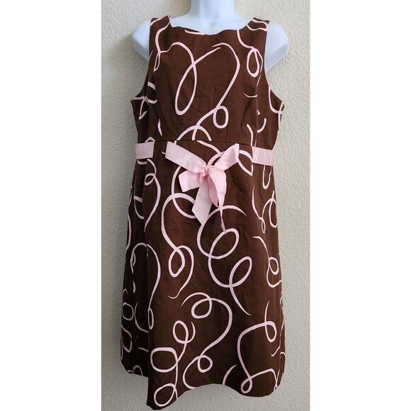 Jessica Howard Brown Pink Swirls A Line Dress 14 Lightweight Sleeveless Lined - Picture 1 of 5